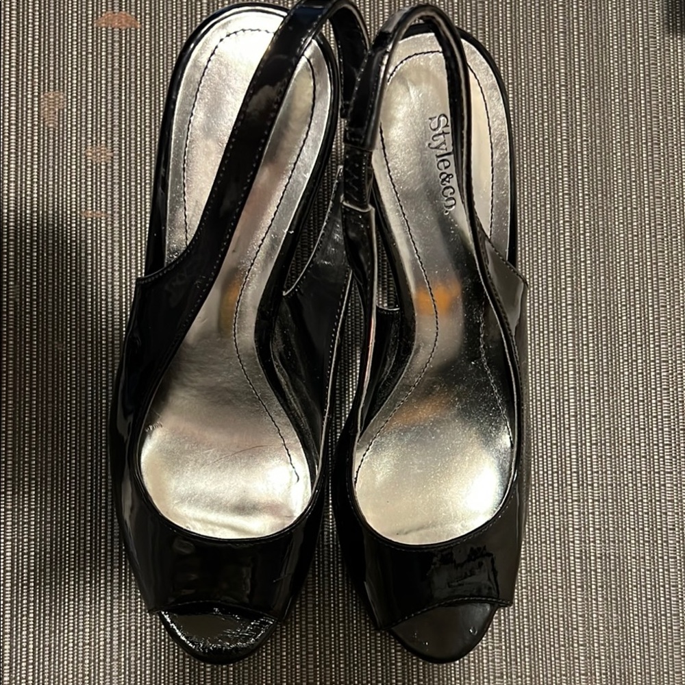 Style & Co. Black Peep-Toe Slingback Heels